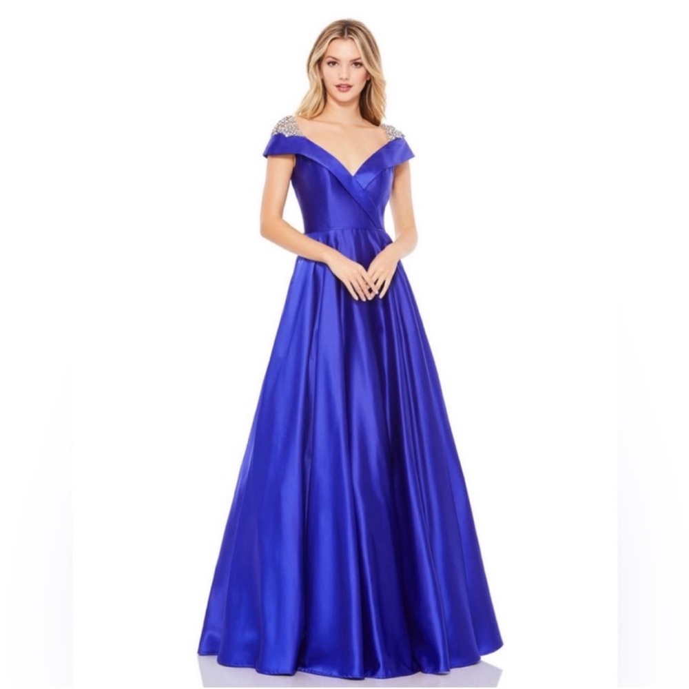 Mac Duggal 49239 Cobalt Blue Cap Sleeve Gown 4